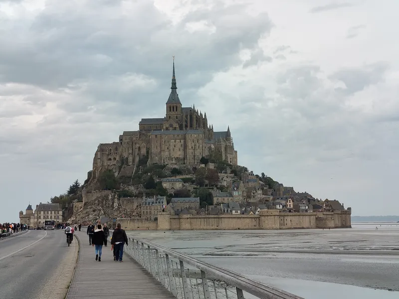 The causeway leading across the bay to Mont-Saint-Michel